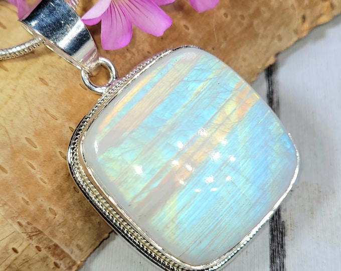 Moonstone Pendant, Rainbow Moonstone Sterling Silver Pendant, Premium Grade Moonstone Pendant, Gift for Her, Statement Pendant, FG30