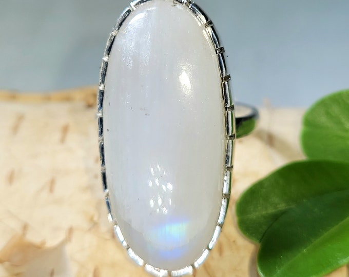 Natural Top Grade Oval Moonstone Handmade .925 Sterling Silver Ring Size 6.5 Genuine High Quality Moonstone Gift for Her