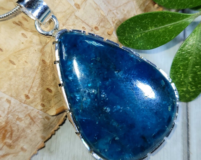 Natural Premium Grade Apatite Pear Handmade .925 Sterling Silver Pendant 12 grams 1 7/8" x 1" CS07 Gift for Her Solid Sterling Silver