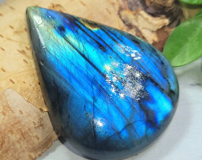 Labradorite Cabochon, 95ct Labradorite Pear Cabochon, Blue Flash Labradorite Cabochon, Wire Wrapping, Weaving, Pendant, Collector DF02