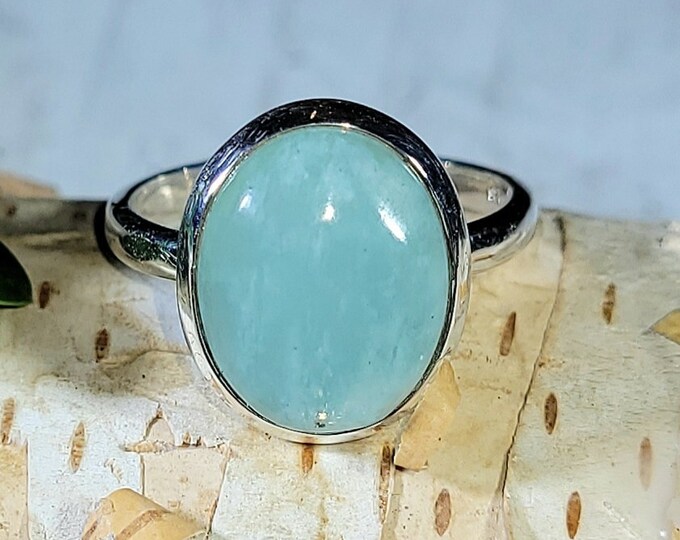 Natural Top Choice Aquamarine Oval .925 Sterling Silver Ring Size 6.5 4 Grams 9/16" x 7/16" EZ39