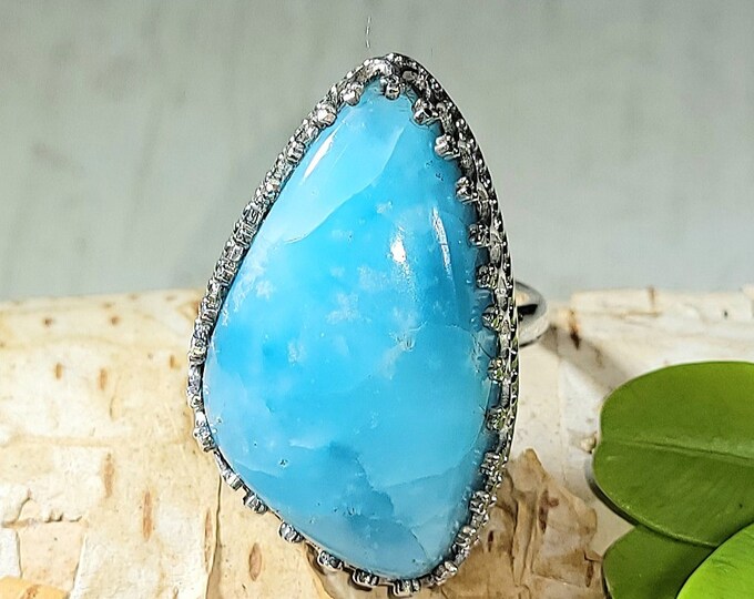 Natural High Quality Hemimorphite Handmade  .925 Sterling Silver Crown Setting Ring Size 6 7 Grams 1 1/8" x 3/4" AH24