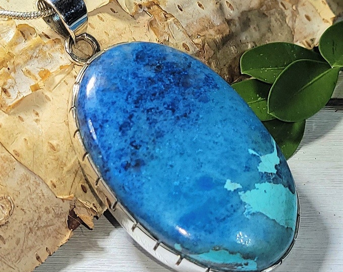 Natural High Grade Shattuckite .925 Sterling Silver Pendant weighs 15 Grams Measures 2 1/8" x 1" AF33