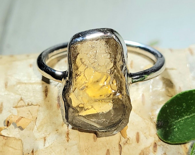 Natural Premium Yellow Rough Cut Citrine .925 Sterling Silver Ring Size 8.5 4 Grams 5/8" x 1/2" AM31