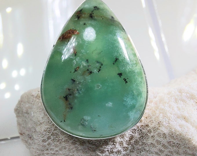 Aquaprase Ring, Aqua Chalcedony Sterling Silver Ring, Aquaprase Sterling Silver Ring, Handmade Ring Size 9 1/2, Gift for Her, GV