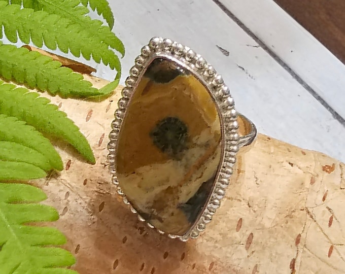 Ocean Jasper Ring, Sterling Silver Ring Size 8, Handmade Ring, FK36