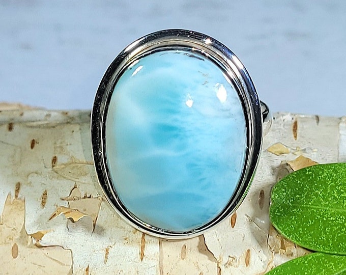 Natural Premium Quality Dominican Larimar .925 Sterling Silver Ring Size 7.5 7 Grams Face Measures 1" x 3/4" EY14
