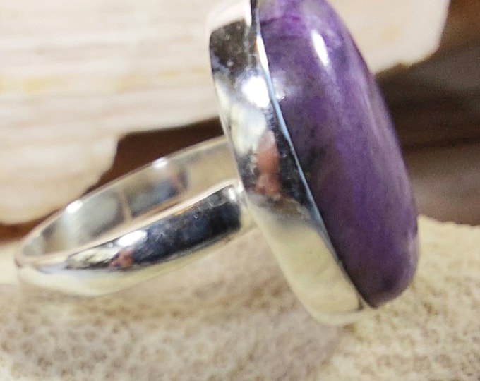 Charoite Ring,.925 Sterling Silver Charoite Ring, Size 8 3/4 Charoite Ring, Statement Ring, Size 8 3/4 Sterling Silver Ring, Gift for her GG