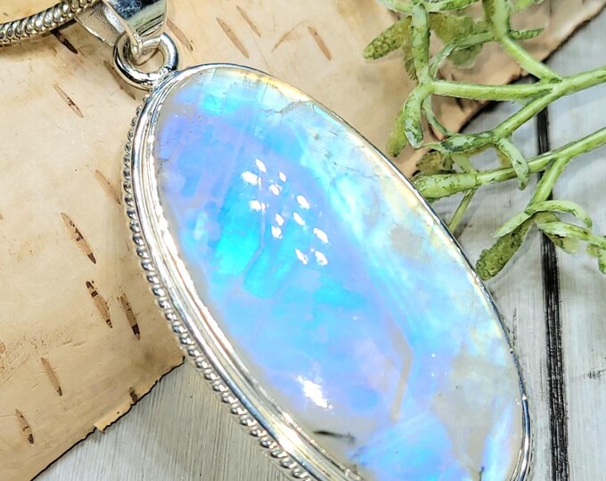 Moonstone Pendant, Rainbow Moonstone Sterling Silver Pendant, Handmade Moonstone Pendant, High Grade Moonstone Pendant, HR01