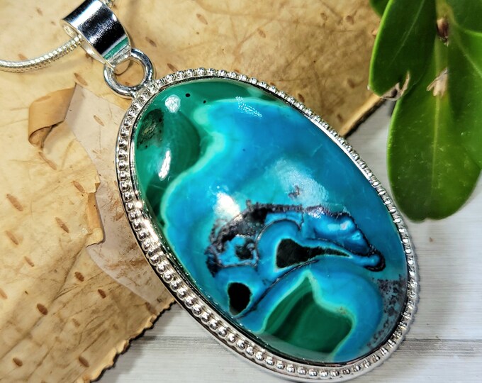 Natural AAA Malachite Chrysocolla Handmade Oval .925 Sterling Silver Pendant Weighs 15 Grams Measures 1 7/8" x 1" CS41 Gift For Her