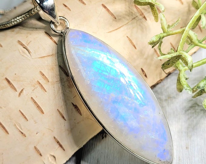 Moonstone Pendant, Blue Moonstone Sterling Silver Pendant, Handmade Moonstone Pendant, Statement Moonstone Pendant, Gift for Her, HT12