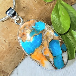 Spiny Oyster Turquoise Pendant, Spiny Oyster Turquoise w/copper, Sterling Silver Pendant, Spiny turquoise pendant, Handmade Pendant FP18
