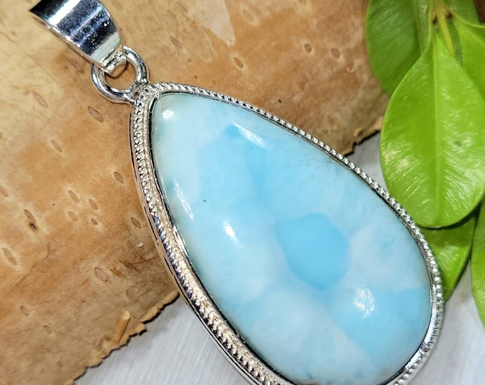 Larimar Pendant, Larimar Sterling Silver Pendant, Handmade Larimer Sterling Silver Pendant, Statement Pendant, Boho Pendant, FE43, Gift