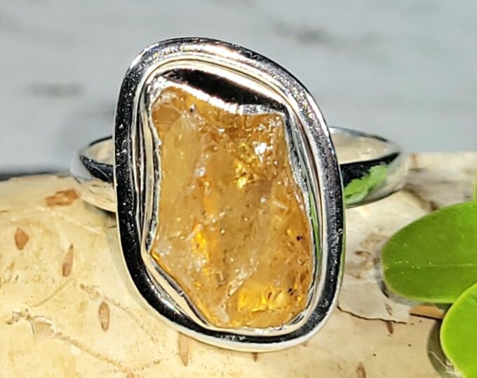 Natural Good Quality Golden Orange Raw Rough Cut Citrine Handmade .925 Sterling Silver Ring Size 6.5 5 Grams 3/4" x 1/2" CD28