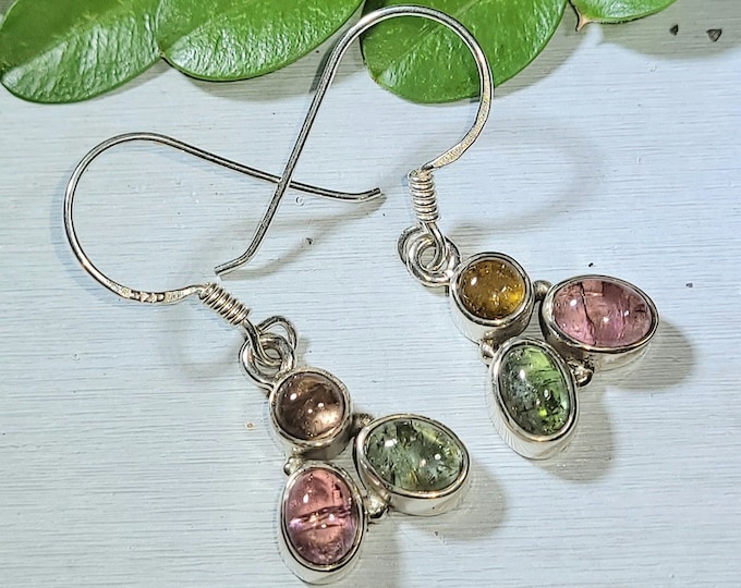 Natural Multi-Stone & Color Tourmaline .925 Sterling Silver Earrings 4 Grams 1 7/16" x 9/16" L20