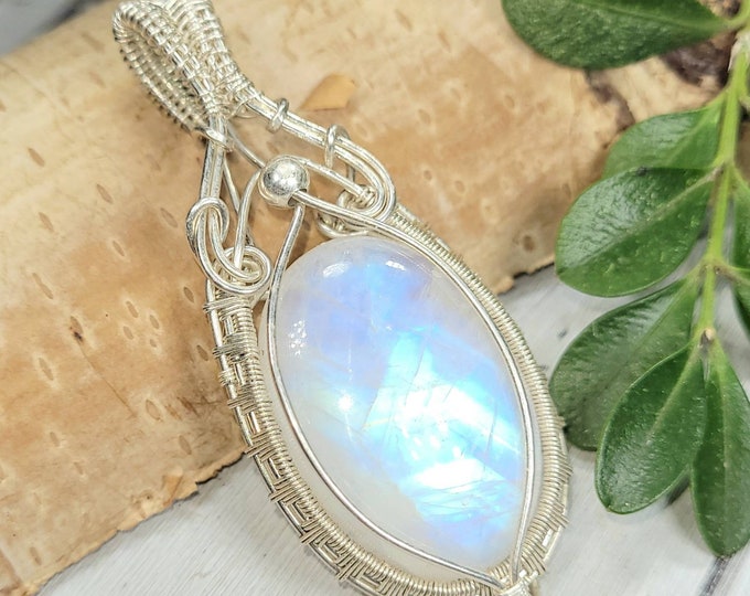 Moonstone Pendant, Hand Wire Wrapped Sterling Silver Moonstone Pendant,  Handmade Moonstone Sterling Silver Pendant, Gift for Her DT16