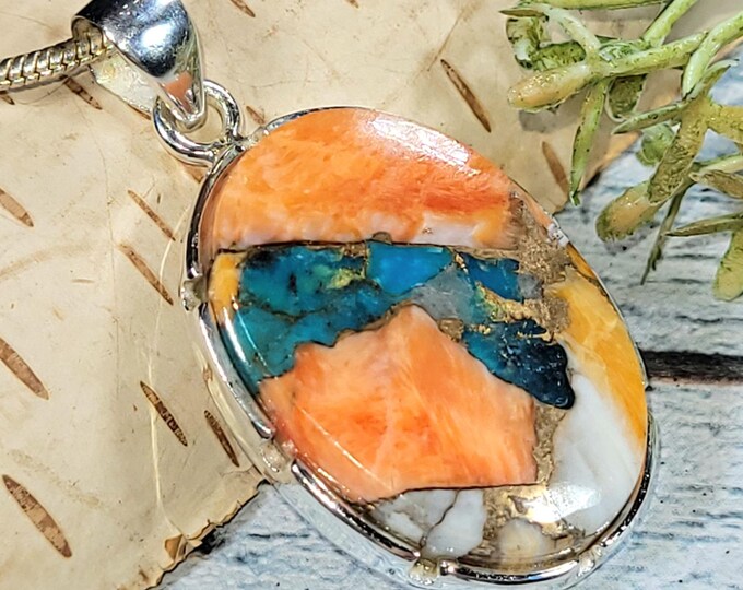 Handmade Sterling Silver Spiny Oyster Turquoise Pendant