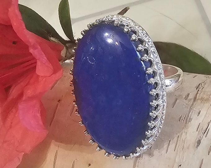 Lapis Lazuli Ring, Lapis Lazuli Sterling Silver Ring, Lapis Crown Prong Sterling Silver Ring, Size 6.5, Handmade Lapis Ring, HF