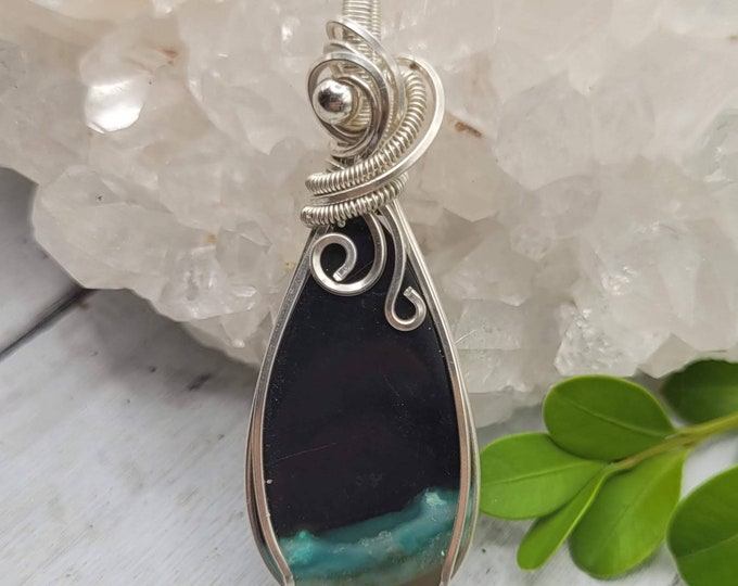 Natural Blue Petrified Opalized  Wood Stone .925 Sterling Silver Pendant Handmade Pendant DB30