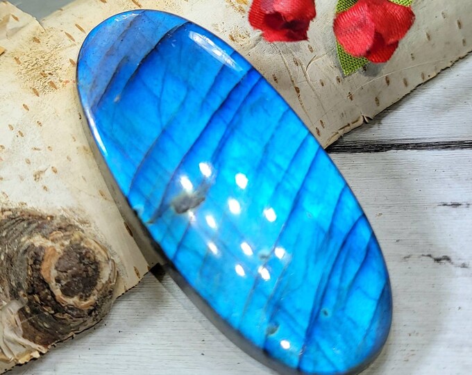 Natural Premium AAA Blue Flash Labradorite Oval Cabochon 110ct 55mm x 24mm Wire Wrapping, Weaving, Pendant, Collector DA11