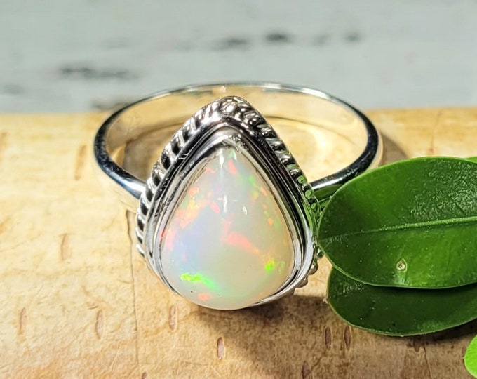 Ethiopian Opal Ring, Ethiopian Opal Sterling Silver Ring, Multi Color Opal Ring, Statement Ring, Handmade Ring, Gift for Her, FJ Size 8.5