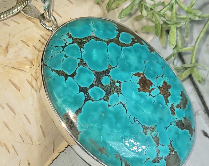 Turquoise Pendant, Sterling Silver Turquoise Pendant, Tibetan Turquoise Boho Pendant, Statement Pendant HP01 Boho Pendant