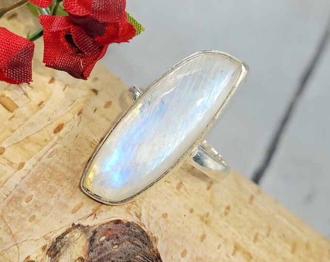 Natural Premium Grade Freeform Moonstone Handmade Sterling Silver Ring Size 7.25 Genuine High Quality Moonstone Gift for Her