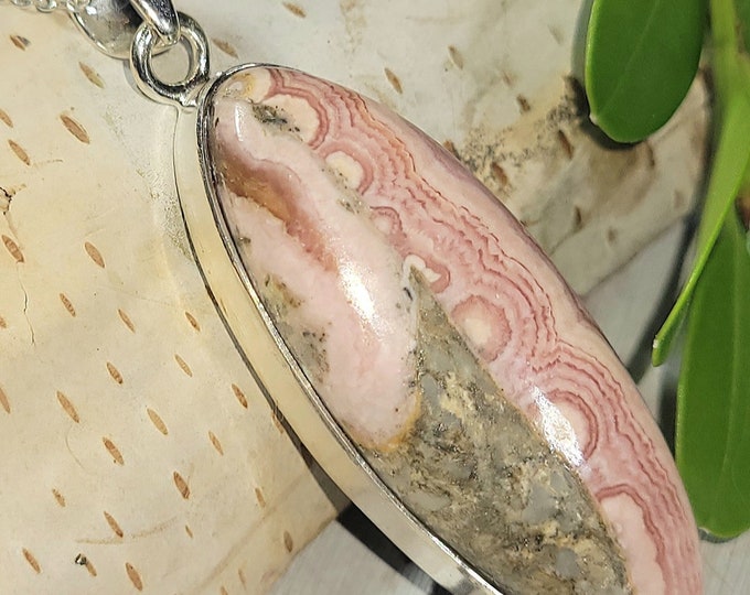 Natural Top Choice Argentine Rhodochrosite Handmade .925 Sterling Silver Pendant 2 1/8" x 11/16" 14 Grams EK02