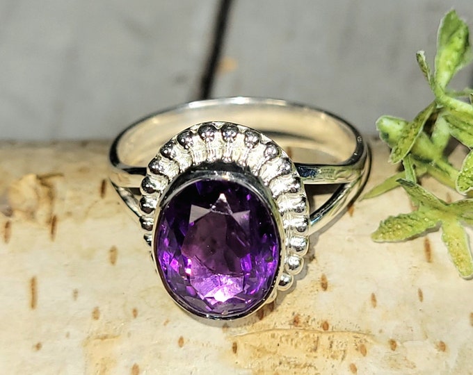 Amethyst Ring, Amethyst Sterling Silver Ring Size 9, Amethyst Handmade Sterling Silver Ring, Statement Amethyst Ring, Gift for Her, HE