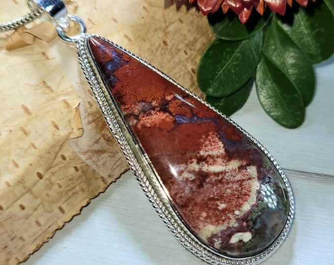 Red moss agate Pendant,  .925 Sterling Silver Moss Agate Pendant, Plume Agate pendant,  Red Moss, CT18, Gift for her, Handmade pendant