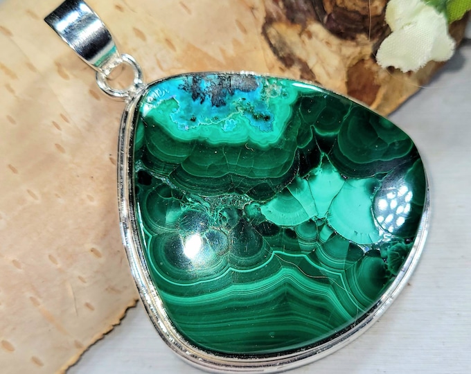 Chrysocolla Malachite Pendant, Chrysocolla Malachite Sterling Silver Pendant, Handmade Pendant, Statement Pendant, Gift for Her, DM07