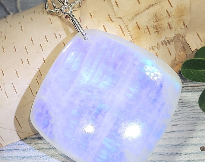 Natural Top Grade Rare Huge Rainbow Moonstone Cabochon 175ct .925 Sterling Silver Pendant Sterling Silver Bail  3" x 1 5/8" AK15