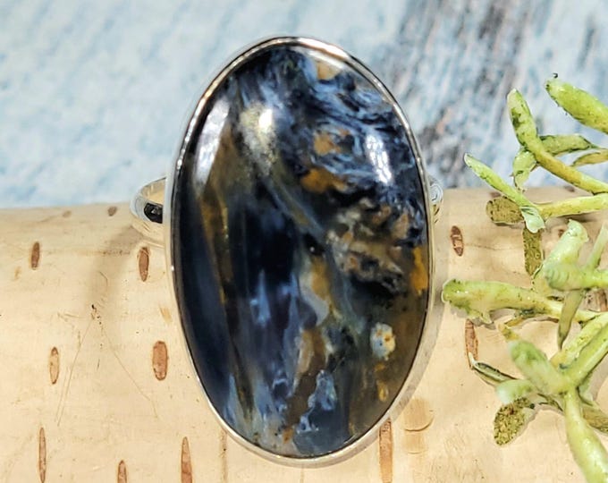 Oval Pietersite Sterling Silver Ring: Handmade Statement Jewelry, Size 9