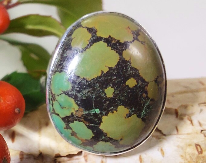 Tibetan Turquoise Sterling Silver Ring, Turquoise Boho Ring, Statement Ring; Handmade Ring, Quality Ring Size 6 1/2 GT