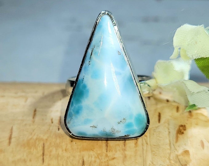Larimar Ring, Dominican Larimar Sterling Silver Ring, Larimar Silver Ring, AA Larimar Sterling Silver Ring  Size 9 DL