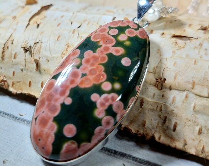 Natural Premium Grade Ocean Jasper Handmade Oval Pendant .925 Sterling Silver Setting Pendant GM10