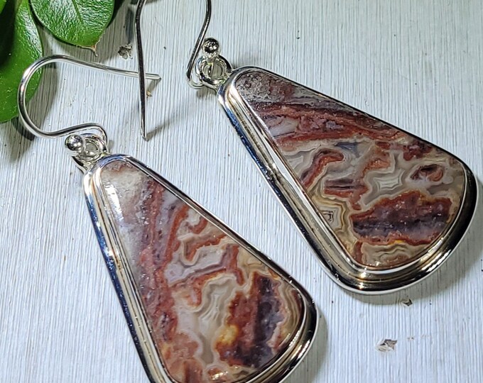 Natural Best Grade Colorful Crazy Lace Agate Handmade .925 Sterling Silver Earrings 11 Grams 1 3/4" x 3/4" AP26