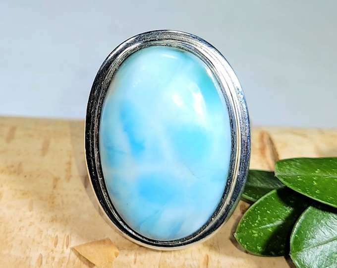 Larimar Ring, Dominican Larimar Sterling Silver Ring, Larimar Silver Ring, Premium Larimar Sterling Silver Ring  Size 7.5, Gift for Her, DS