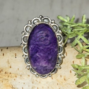 Charoite Ring, Sterling Silver Charoite Ring, Size 7.5 Charoite Ring, Statement Ring, Handmade Charoite Ring, Gift for Her, HJ