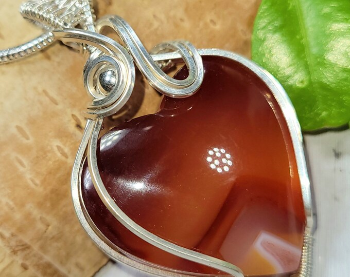 Carnelian Pendant, Carnelian Heart Wire Wrapped .925 Silver Pendant, Carnelian Sterling Silver Wire Wrapped Pendant, Handmade Pendant FD21
