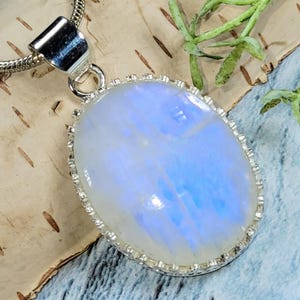 Moonstone Pendant, Rainbow Moonstone Oval Cabochon Sterling Silver Pendant, Blue Flash Moonstone, Gift for Her, Handmade Pendant, JD12