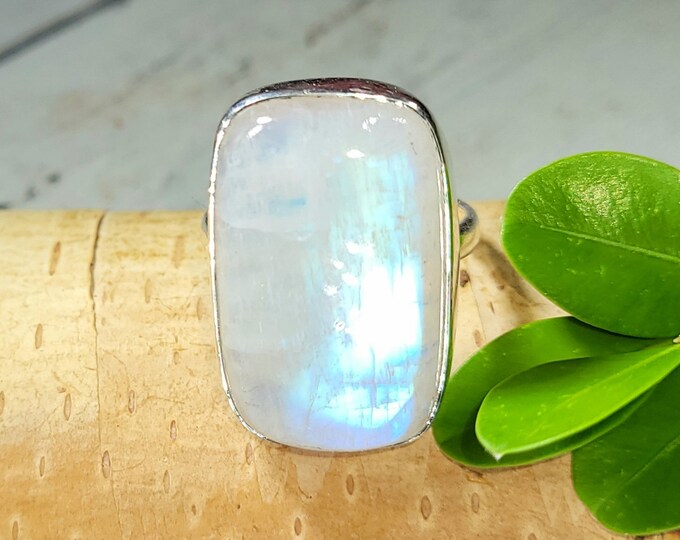 Rainbow Moonstone Ring, Moonstone Ring, Sterling Silver Moonstone Ring, Moonstone Ring Size 9.5, Statement Ring, Boho Ring, FG