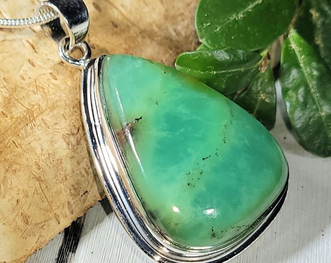 Natural Best Grade Australian Chrysoprase Handmade Pear .925 Sterling Silver Pendant Measures 1 3/4" x 1" Weighs 14 grams CF29