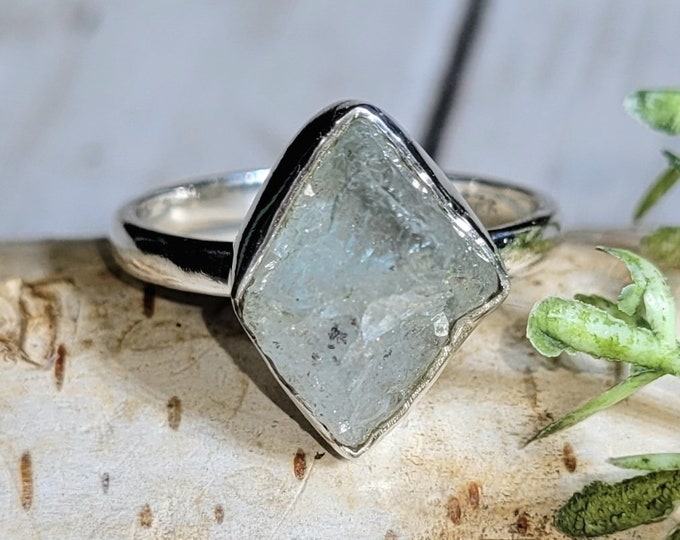 Aquamarine Ring, Rough Aquamarine Sterling Silver Ring Size 7.75, Handmade Aquamarine Ring, Statement Ring, Gift for Her, HD38