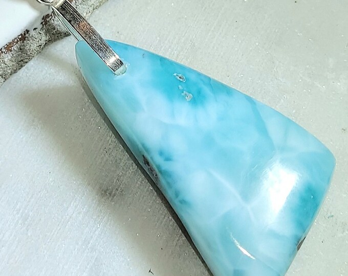 Natural AA Choice Larimar Cabochon .925 Sterling Silver Pendant 2 1/4" x 1" 13 Grams ED31 Sterling Silver Heavy Duty Bail