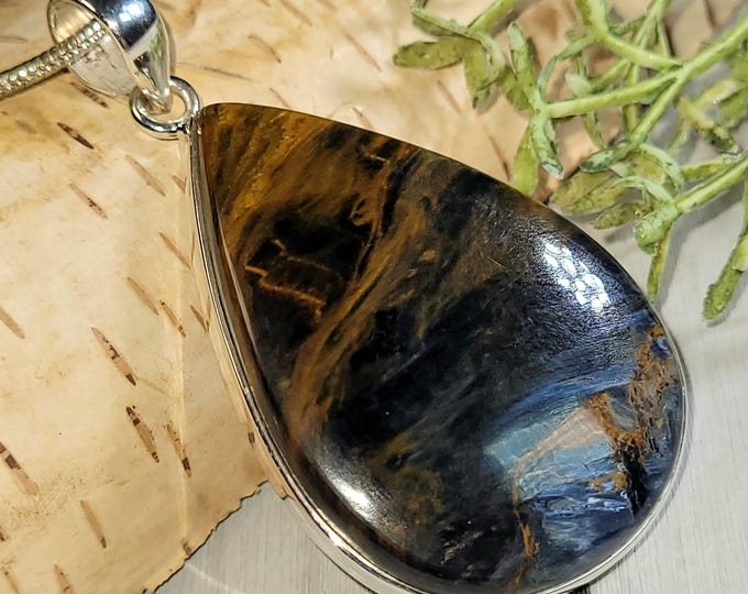 Pietersite Pendant, Blue Pietersite Sterling Silver Pendant, Handmade Pear Pietersite  Pendant, Statement Pendant, Gift for Her, HR24