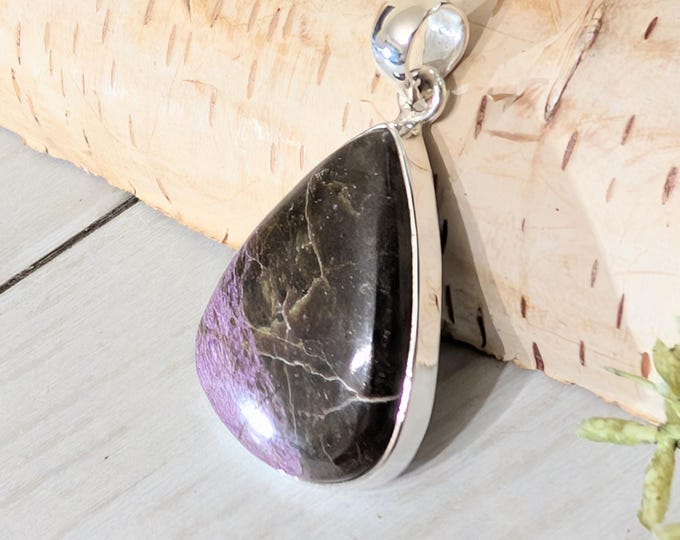 Natural AAA Pear Stichtite Pendant, .925 Sterling Silver Pendant. Purple Pendant, Boho Pendant, Quality Natural Stone, HS14