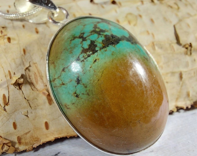 Tibetan Turquoise .925 Sterling Silver Pendant, Turquoise Pendant, Statement Pendant, Handmade Pendant, Boho Turquoise Pendant, GT13