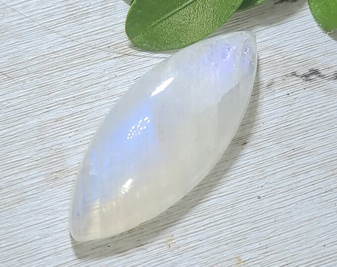 Natural Blue Fire Moonstone Marquise Cabochon 15ct 3 Grams 29mm x 12mm Wire Wrapping, Weaving or Pendant, Ring or Collector AJ18