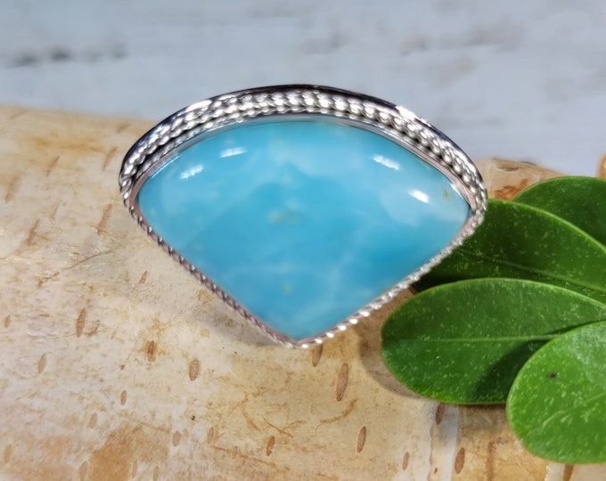 Natural High Grade Hemimorphite Pear Handmade .925 Sterling Silver Ring Size 7 Vibrant Blue Best Grade Hemimorphite Gift for Her